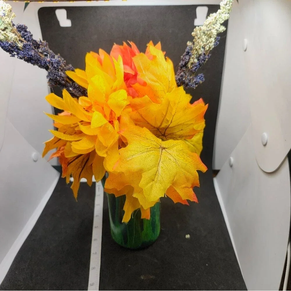 Hand Crafted Floral Table Centerpiece Fall Chrsyanthemum Glass